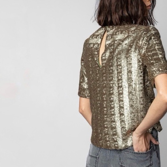Zadig & Voltaire Gold Sequin Top - Picture 2 of 16